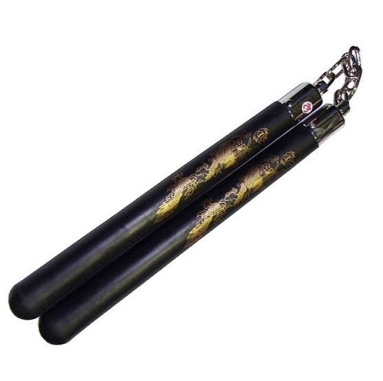 Nunchaku di gomma lunghi  da allenamento - nunchaku attrezzo per arti marziali in gomma con immagine di drago.